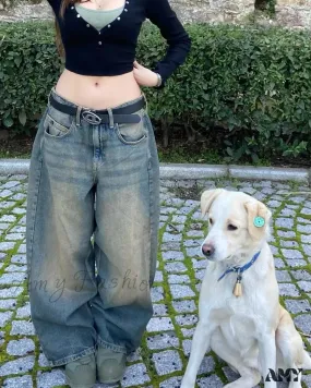 Solid Color Washed Baggy Y2K Vintage Gothic Casual High Waist Wide Leg Streetwear Jean