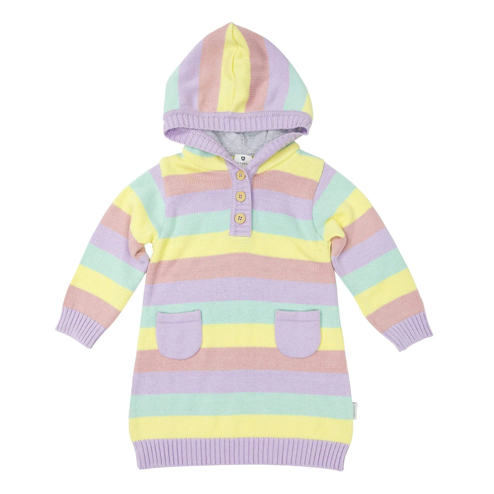 Stripe Hooded Knit Dress Blue