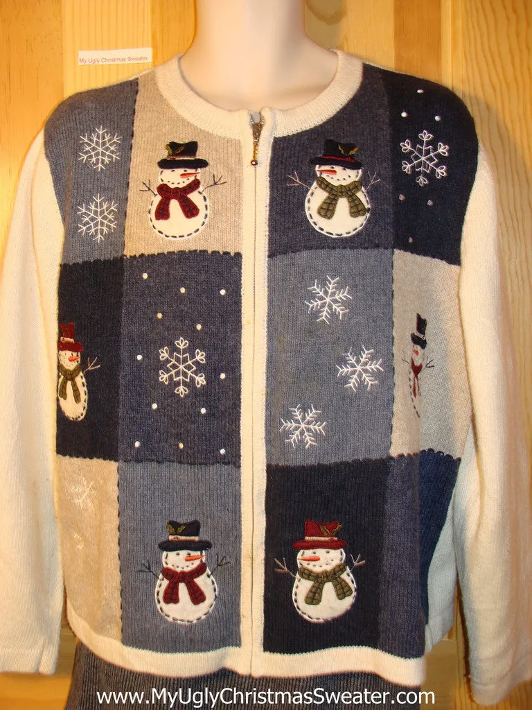 Tacky Ugly Christmas Sweater with Stick Armed Carrot Nosed Snowmen (f761)