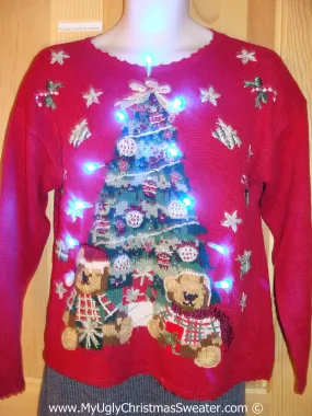 Tacky Xmas Sweater with Lights Huge Tree with Bears (g154)