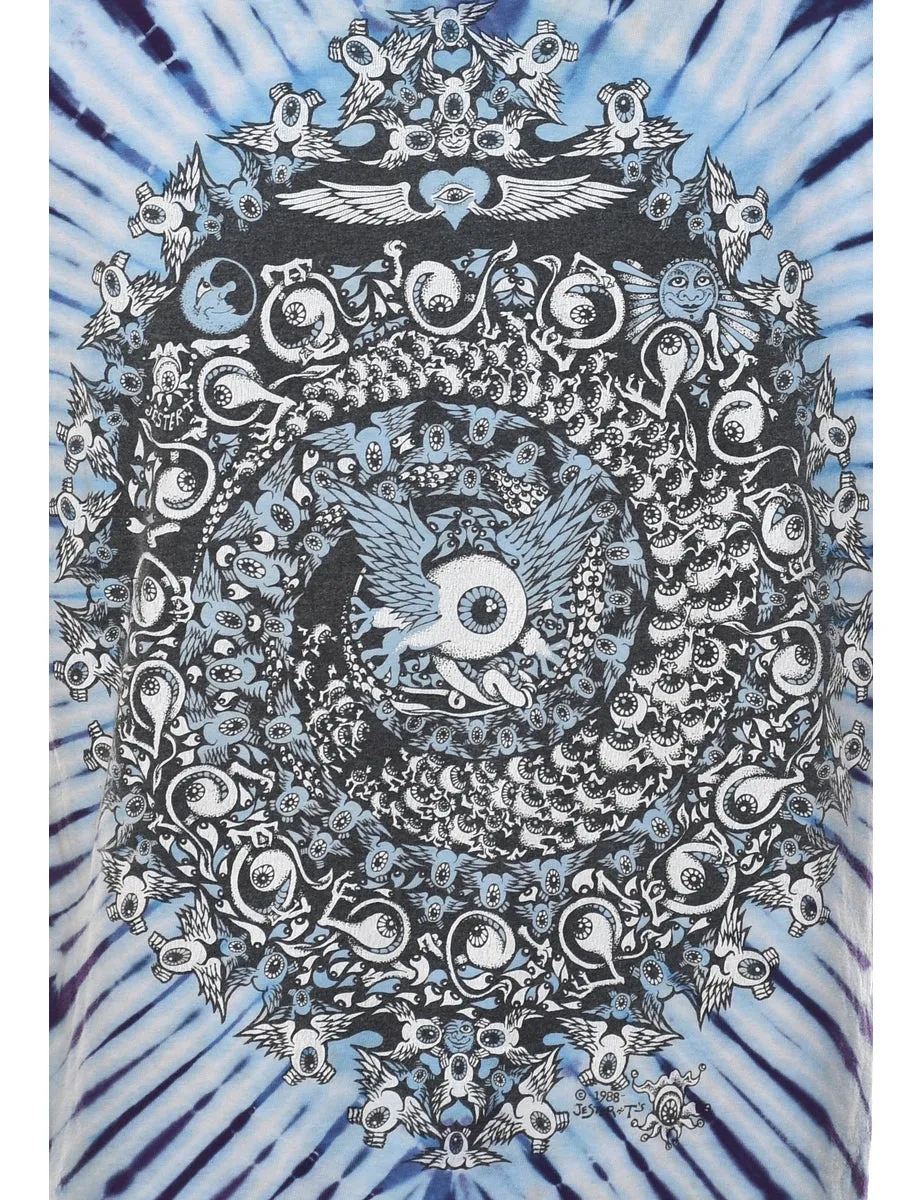 Tie Dye Purple & Light Blue Eyeball Design Printed T-shirt - M