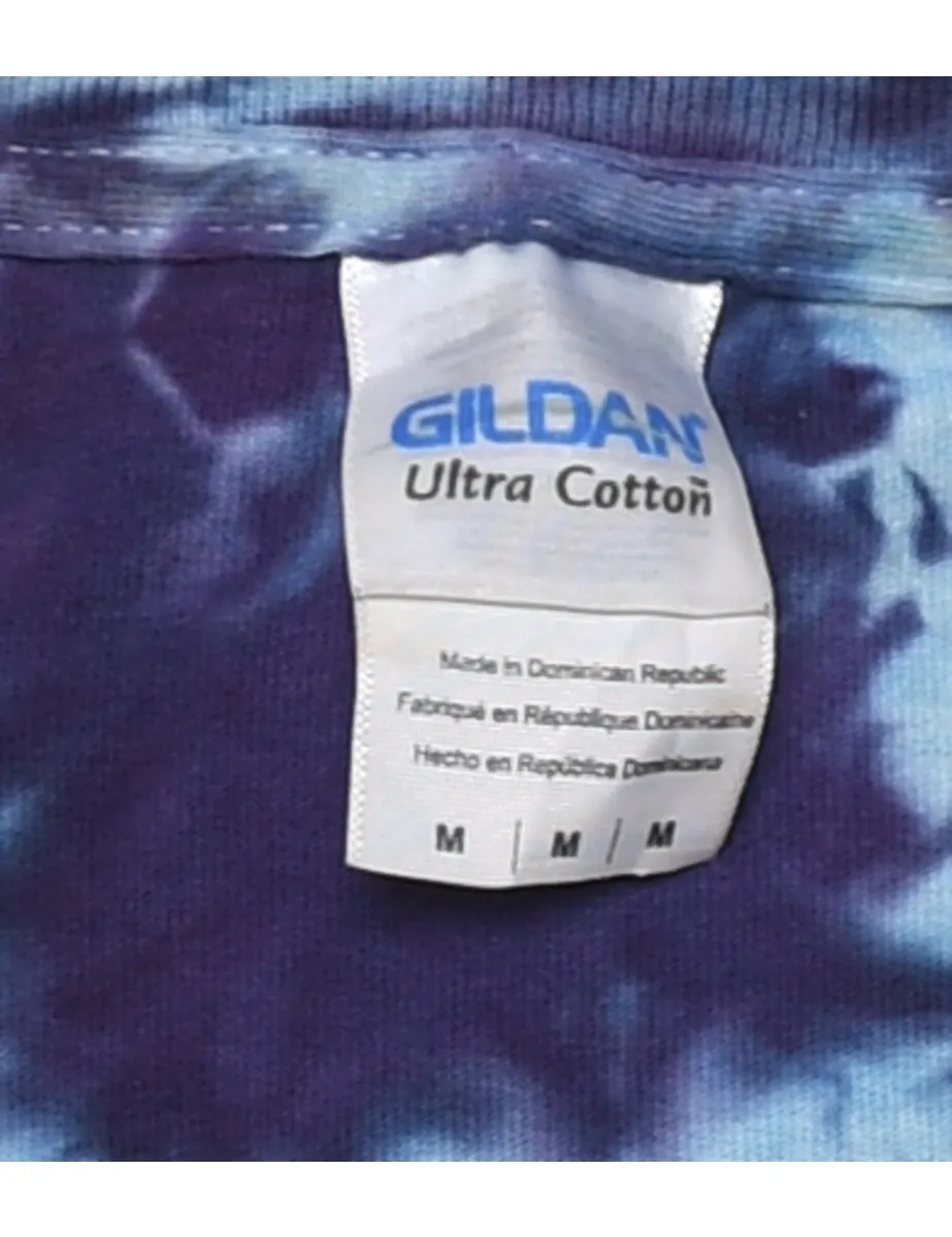 Tie Dye Purple & Light Blue Eyeball Design Printed T-shirt - M