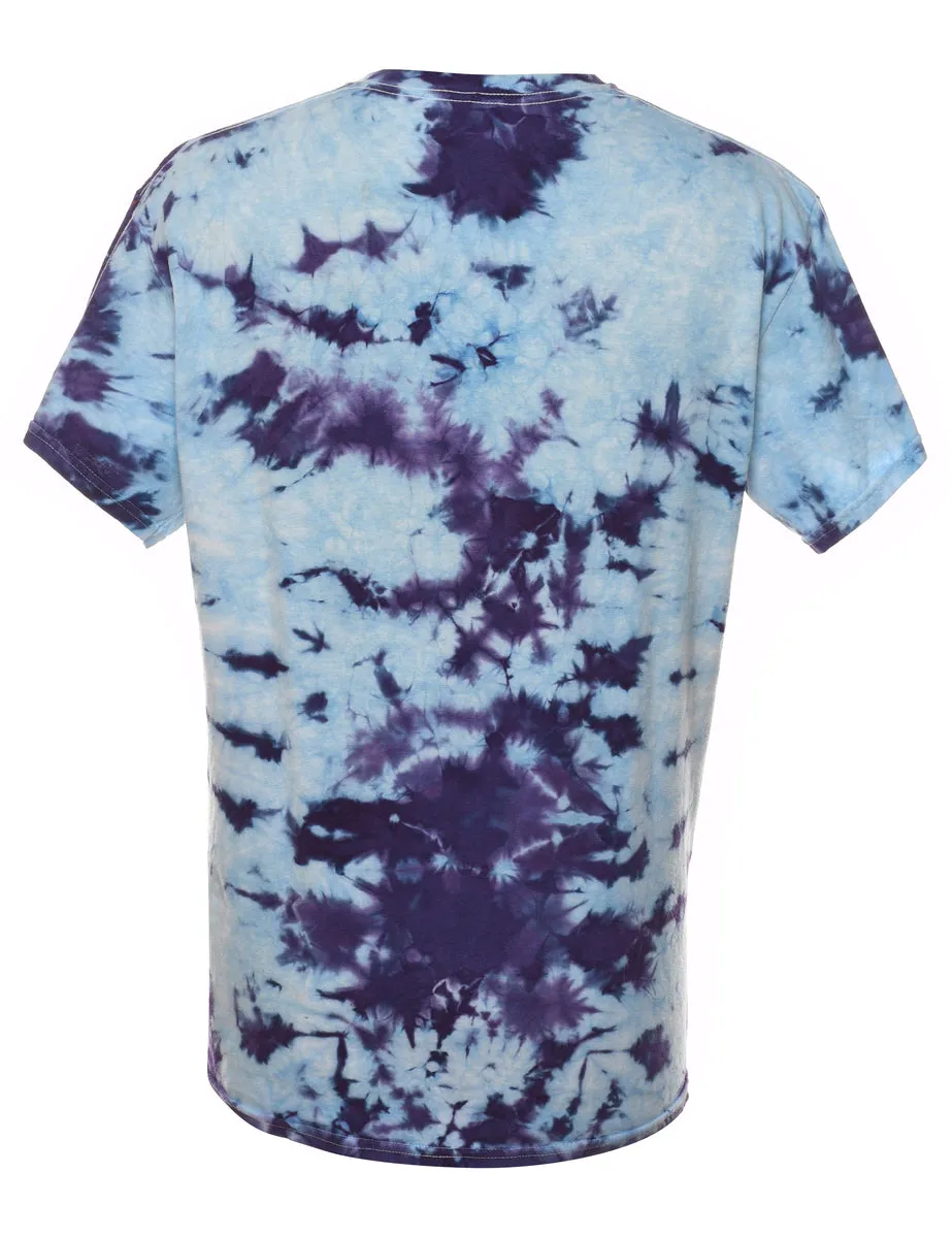 Tie Dye Purple & Light Blue Eyeball Design Printed T-shirt - M