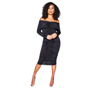 Torin Ruched Jersey Dress - Black