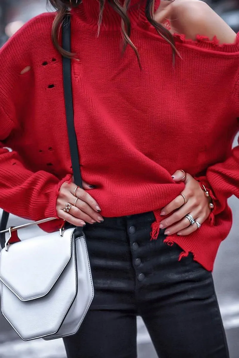 Turtleneck One Shoulder Sweater