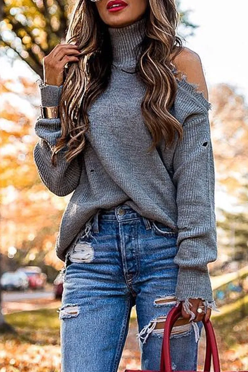 Turtleneck One Shoulder Sweater