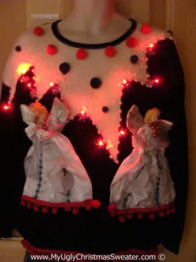 Ugly Christmas Sweater Party Holy Grail of Ugly 80s Sweater with 3D Angels with Lights (z31)