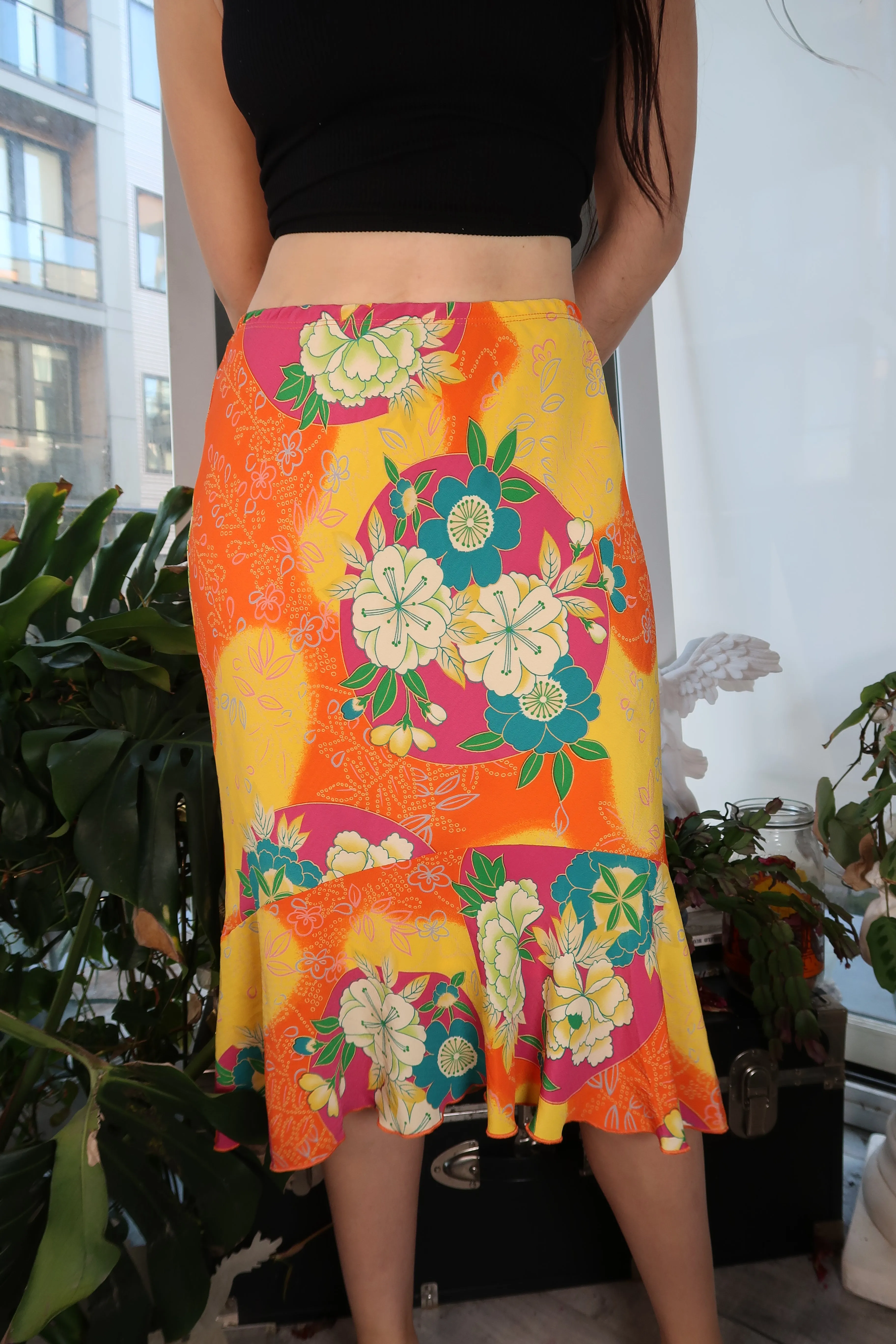 Vintage 2000s Bright Floral Midi Skirt