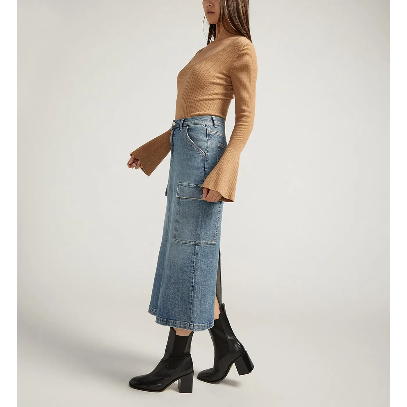 Vintage Blue Cargo Back Slit Skirt