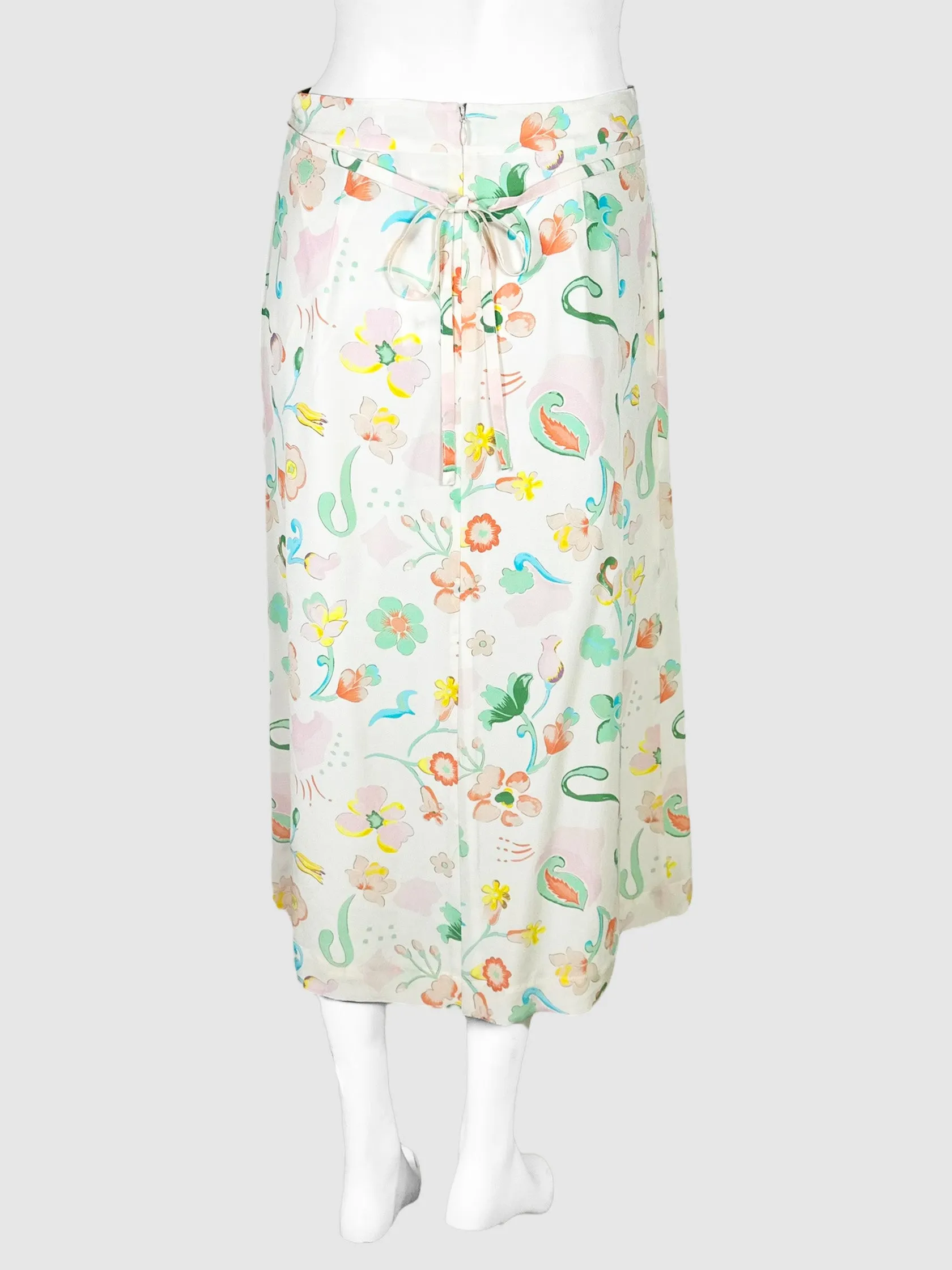 Waist Tie Floral Midi Skirt - Size 4