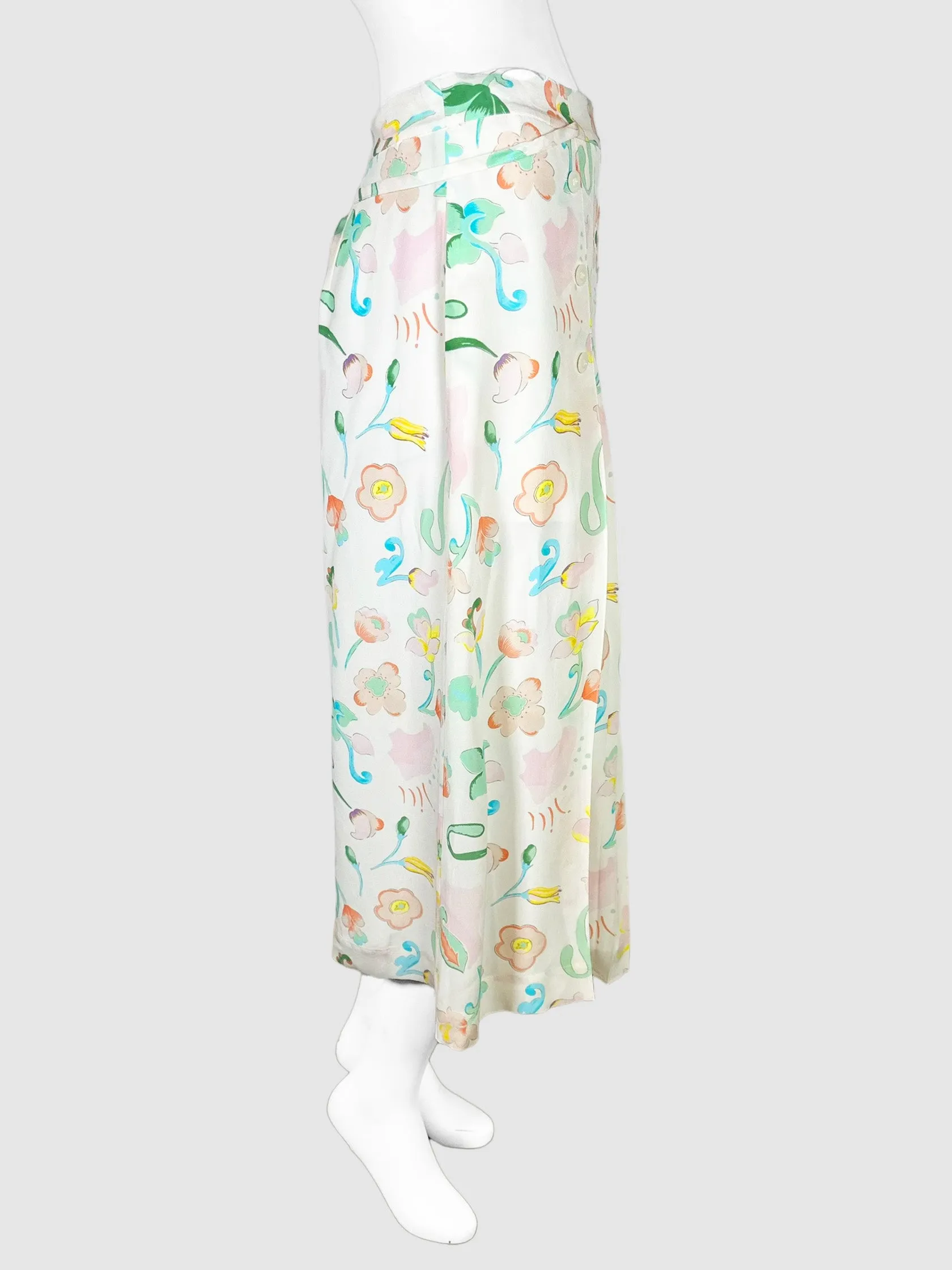 Waist Tie Floral Midi Skirt - Size 4