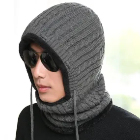 Warm Winter Knit Beanie Hats Fleece-Lined Thickened Women's Neck Warmer Hooded PNE-Piece Suit Korean Unisex