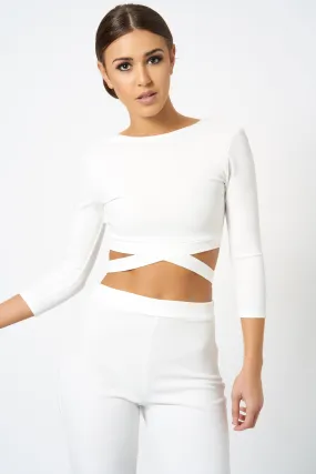 White Crepe Cross Front Crop Top