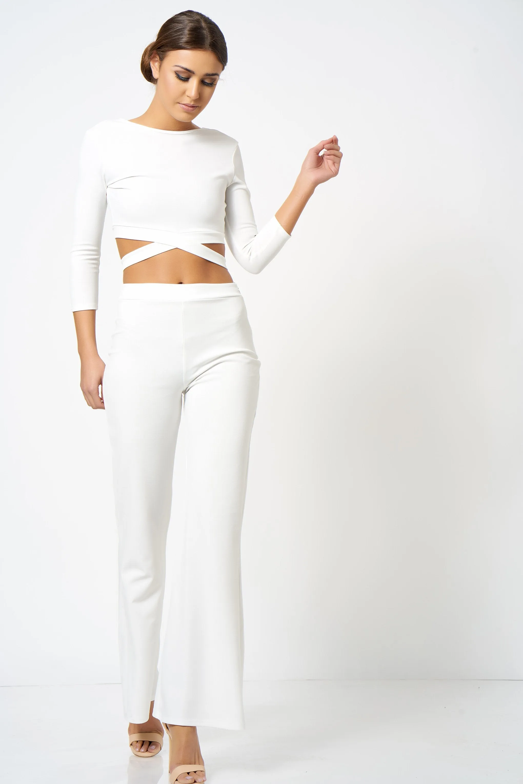 White Crepe Cross Front Crop Top