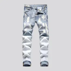 White-stains men's mid-waist jeans