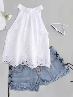Wholesale Plain Backless Hollow Sleeveless White Crop Top
