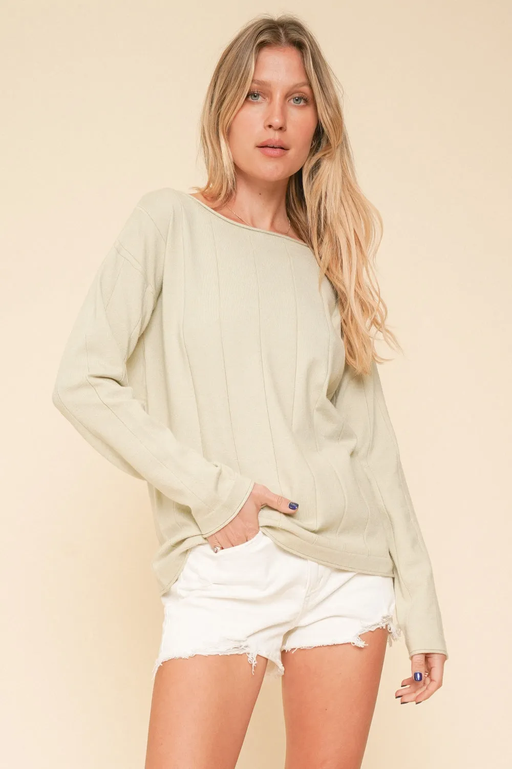 Wide Neck Rib Soft Sweater