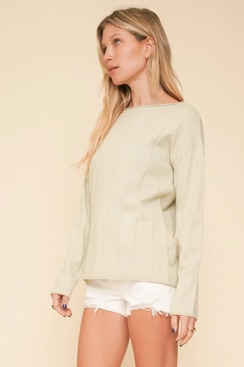 Wide Neck Rib Soft Sweater