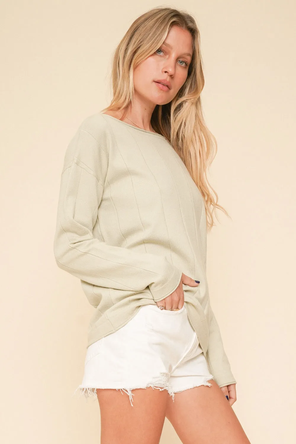 Wide Neck Rib Soft Sweater