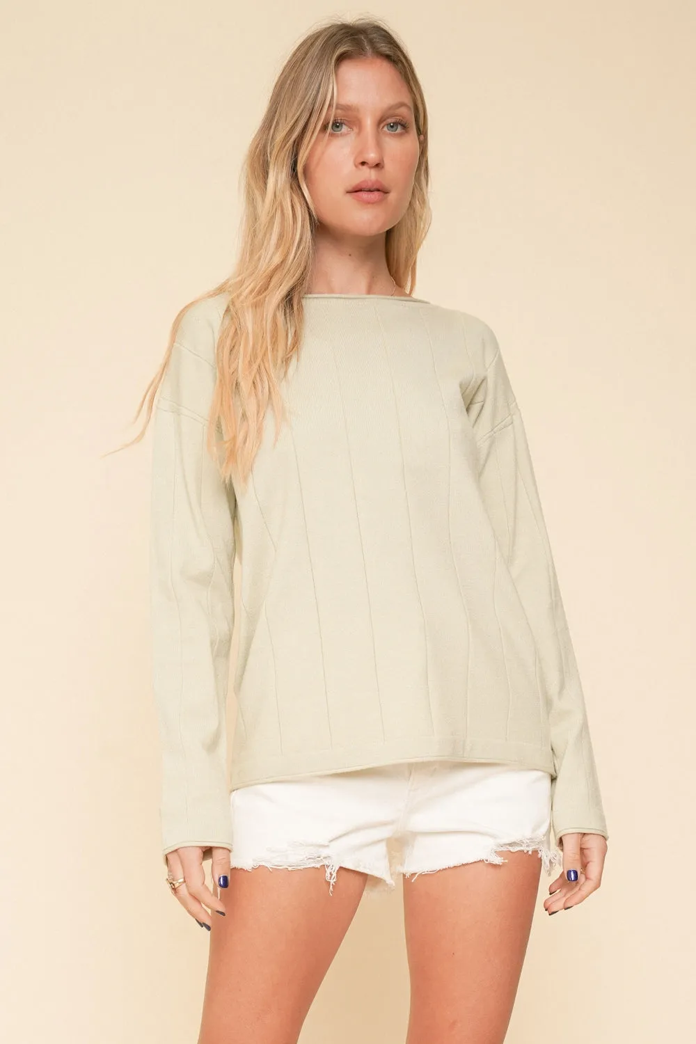 Wide Neck Rib Soft Sweater