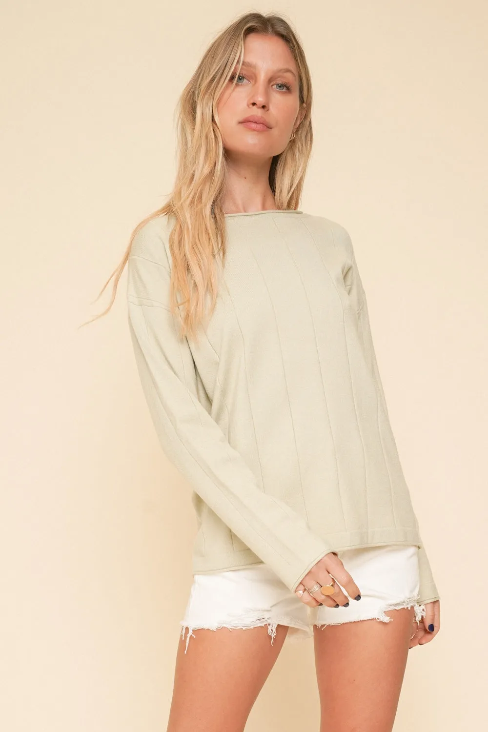 Wide Neck Rib Soft Sweater