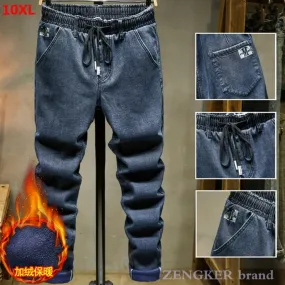 Winter Plus Sizes Warm Fleece Lining Jeans Elastic Waist Thick Pants