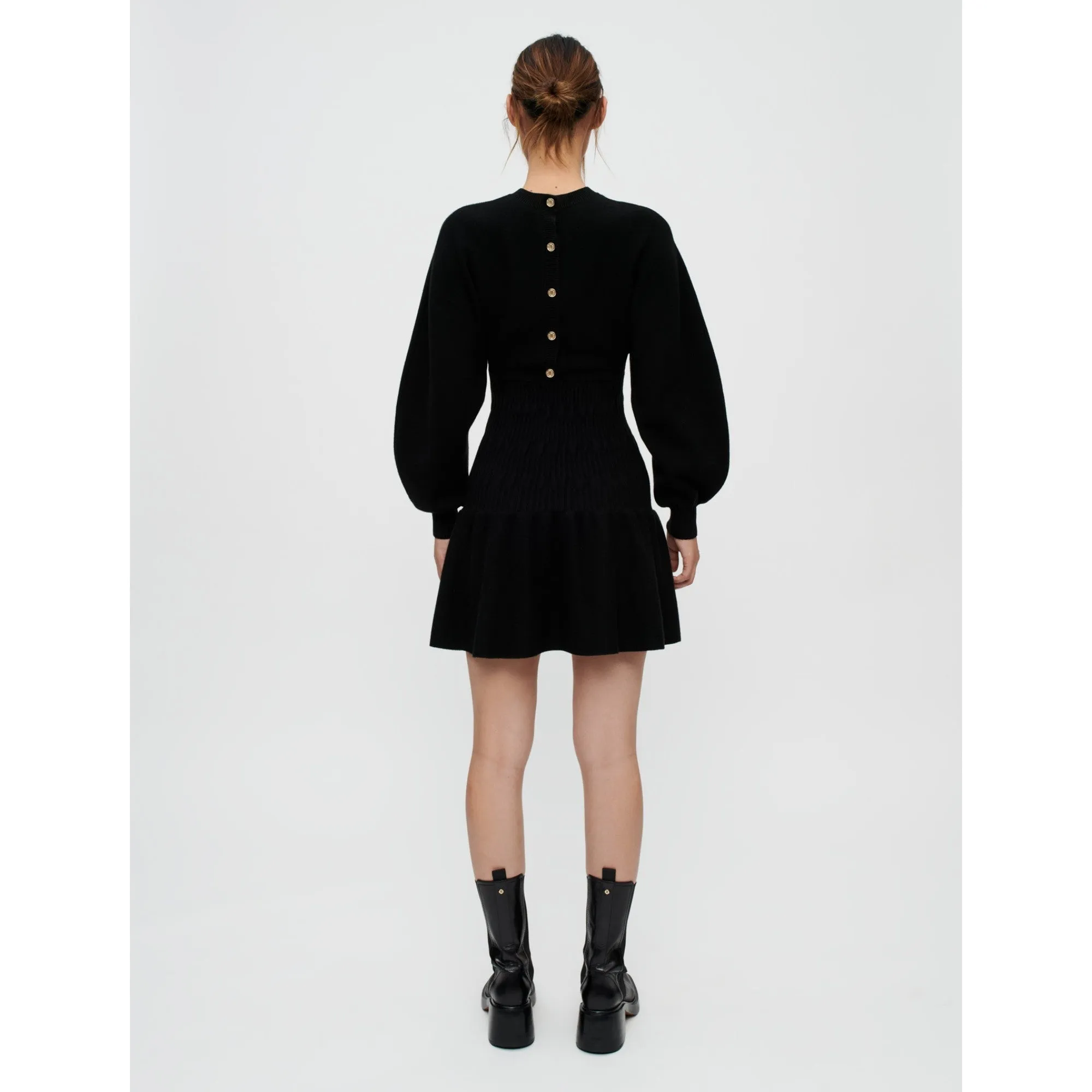 Women Thick Smocked Knit Dress - Black