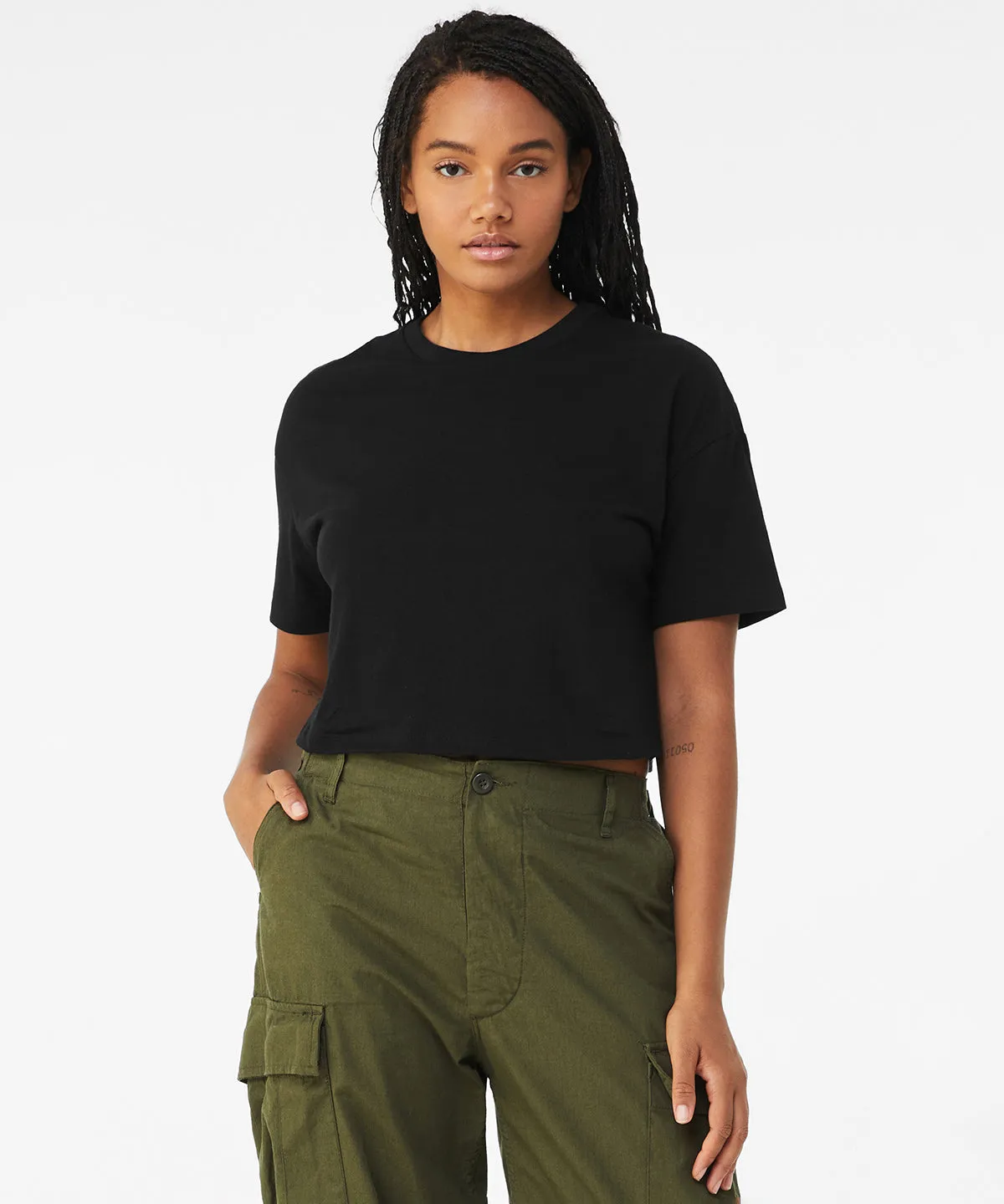 Womens Jersey crop tee | Black