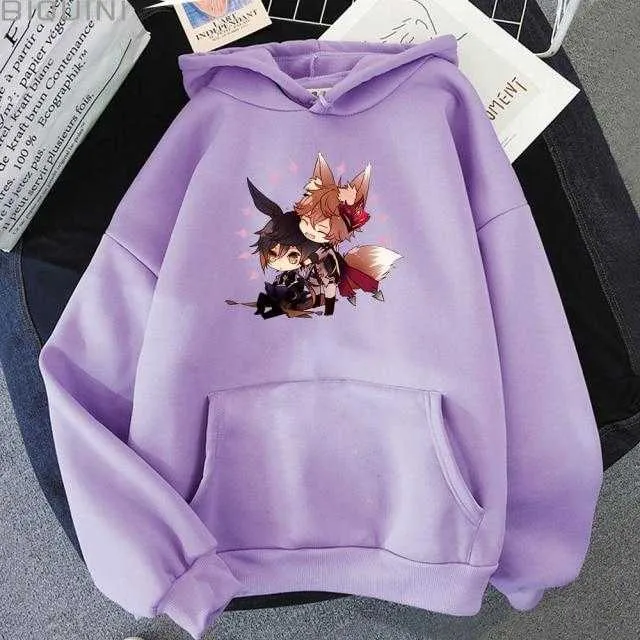 Zhong Li Tartaglia Kawaii Hoodies Women Pullover Aesthetic Print Casual Sweatshirts
