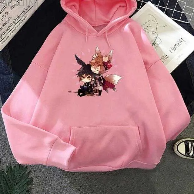 Zhong Li Tartaglia Kawaii Hoodies Women Pullover Aesthetic Print Casual Sweatshirts